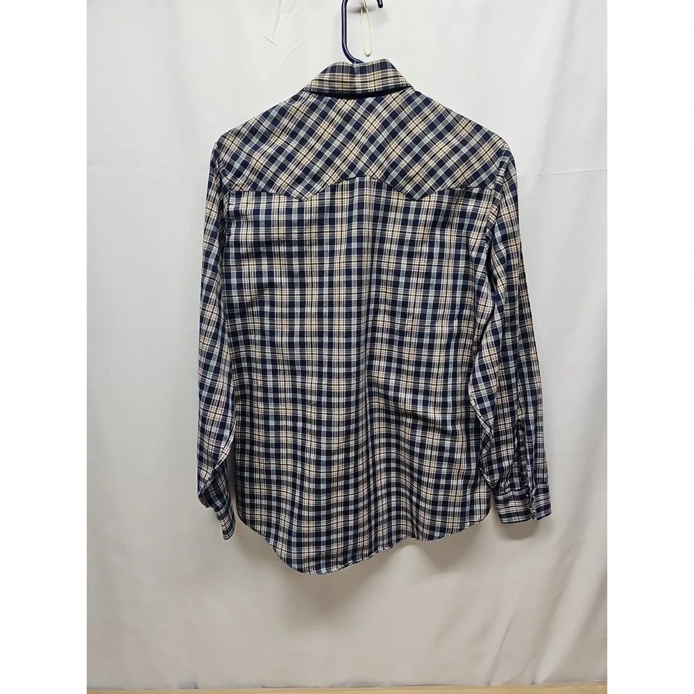Levis Mens Blue Vintage Plaid‎ Pearl Snap Western Shirt Long Sleeve Sz M